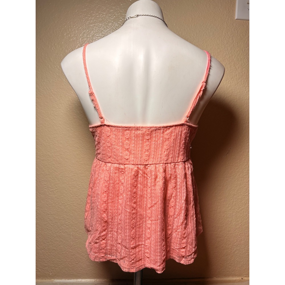 Derek Heart Lace Babydoll Camisole Top Coral Floral Textured Spaghetti Strap #7 - Picture 3 of 5